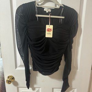 Entro Black Padded Blouse Large NWT